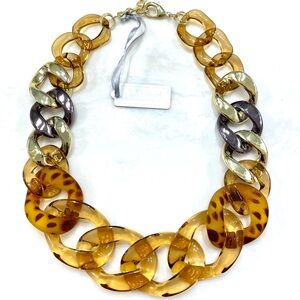 Leopard Acrylic Link Necklace with Gold & Dark Metallic Accents